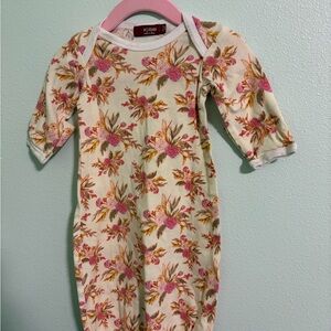 Milkbarn Cream Floral Newborn Gown with Pink Roses